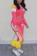 Pink Street Print Patchwork Zipper Collar Long Sleeve Two Pieces
