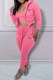 Pink Sexy Print Letter Hooded Collar Three Pieces