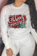 White Casual Vintage Print Letter O Neck Tops