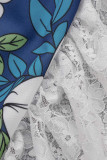 Blue Elegant Print Patchwork O Neck Evening Dress Dresses