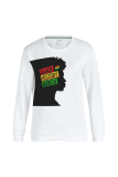 White Casual Vintage Print Patchwork Letter O Neck Tops