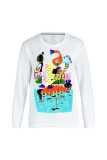 Blue Daily Cute Print Patchwork O Neck Tops
