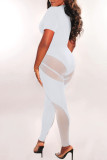 White Casual Sportswear Solid Patchwork O Neck Short Sleeve Two Pieces