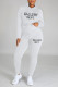 White Casual Print Patchwork Hooded Collar Long Sleeve Two Pieces