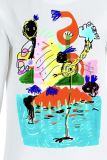 Blue Daily Cute Print Patchwork O Neck Tops