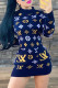 Blue Casual Letter Pocket O Neck One Step Skirt Dresses
