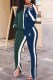 Dark Green Casual Letter Patchwork Zipper Collar Long Sleeve Two Pieces