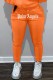 Tangerine Red Casual Print Letter Mid Waist Pencil Bottoms