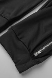 Black Casual Solid Patchwork Zipper O Neck Plus Size Jumpsuits