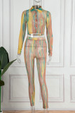 Yellow Casual Print Patchwork Turndown Collar Long Sleeve Two Pieces