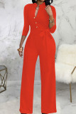 White Casual Solid Bandage Patchwork Buckle Mandarin Collar Straight Jumpsuits