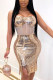 RoseGold Sexy Sequined Sling Tassel Dress