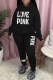 Black Casual Print Letter Hooded Collar Long Sleeve Two Pieces