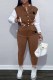 Coffee Casual Letter Patchwork Mandarin Collar Long Sleeve Two Pieces