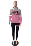 Pink Casual Letter Print Patchwork Hooded Collar Long Sleeve Two Pieces