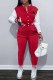 Red Casual Letter Patchwork Mandarin Collar Long Sleeve Two Pieces