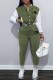 Army Green Casual Letter Patchwork Mandarin Collar Long Sleeve Two Pieces