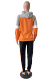 Orange Casual Letter Print Patchwork Hooded Collar Long Sleeve Two Pieces