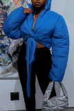 Blue Casual Street Solid Bandage Patchwork Turndown Collar Outerwear