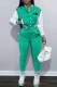 Cyan Casual Letter Patchwork Mandarin Collar Long Sleeve Two Pieces