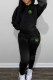 Black Sportswear Print Patchwork Hooded Collar Long Sleeve Two Pieces