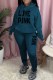 Dark Blue Casual Print Letter Hooded Collar Long Sleeve Two Pieces