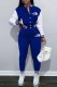 Blue Casual Letter Patchwork Mandarin Collar Long Sleeve Two Pieces