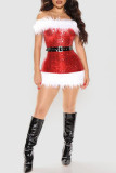 Red Sexy Solid Patchwork Feathers Strapless One Step Skirt Dresses(Without Belt)