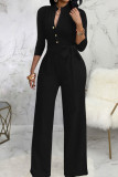 White Casual Solid Bandage Patchwork Buckle Mandarin Collar Straight Jumpsuits