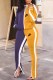 Purple Casual Print Patchwork Zipper Collar Long Sleeve Two Pieces