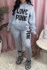 Grey Casual Print Letter Hooded Collar Long Sleeve Two Pieces