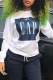 White Casual Street Print Patchwork Letter O Neck Tops