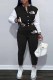 Black Casual Letter Patchwork Mandarin Collar Long Sleeve Two Pieces