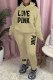 Khaki Casual Print Letter Hooded Collar Long Sleeve Two Pieces
