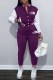 Purple Casual Letter Patchwork Mandarin Collar Long Sleeve Two Pieces