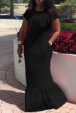 Black Fashion Casual Solid Patchwork O Neck Short Sleeve Dress