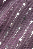 Purple Sexy Solid Sequins Patchwork See-through Half A Turtleneck Tops