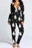 White Casual Print Patchwork Buckle V Neck Skinny Jumpsuits
