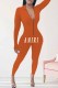 Orange Sexy Print Letter Zipper Collar Jumpsuits