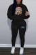 Black Casual Character Letter Hooded Collar Long Sleeve Two Pieces