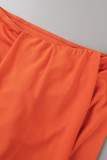 Orange Sexy Solid Patchwork Asymmetrical V Neck Long Sleeve Two Pieces