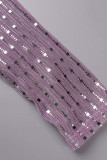 Purple Sexy Solid Sequins Patchwork See-through Half A Turtleneck Tops