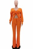 Orange Fashion Sexy Adult Solid Patchwork V Neck Long Sleeve Off The Shoulder Longer In The Rear Two Pieces