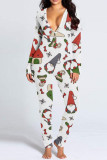 Red Casual Print Patchwork Buckle V Neck Skinny Jumpsuits