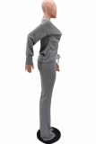 Grey Fashion Sexy Adult Solid Patchwork V Neck Long Sleeve Off The Shoulder Longer In The Rear Two Pieces