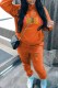 Orange Casual Print Letter Hooded Collar Long Sleeve Two Pieces