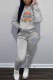 Grey Casual Character Letter Hooded Collar Long Sleeve Two Pieces