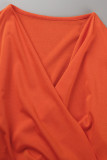 Orange Sexy Solid Patchwork Asymmetrical V Neck Long Sleeve Two Pieces