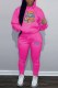 Rose Red Casual Character Letter Hooded Collar Long Sleeve Two Pieces