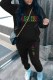 Black Casual Print Letter Hooded Collar Long Sleeve Two Pieces